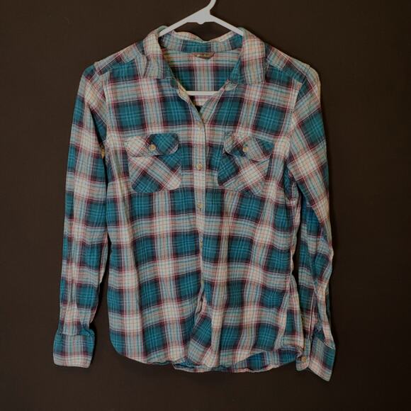 Eddie Bauer Turquois Plaid shirt size Small - Picture 7 of 8